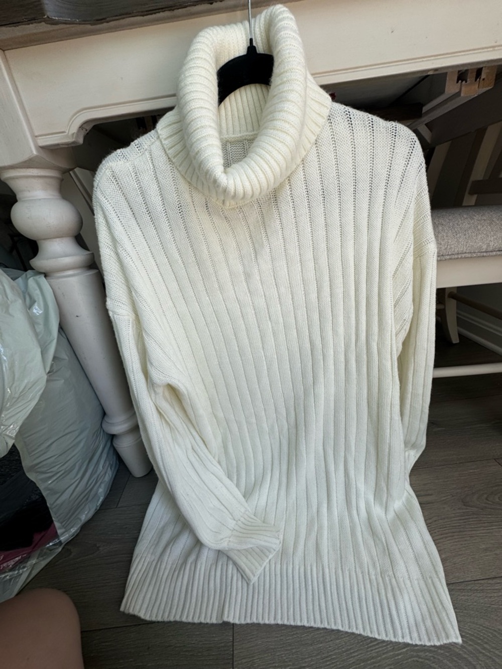 Turtleneck Ribbed Knit Tunic - Cream